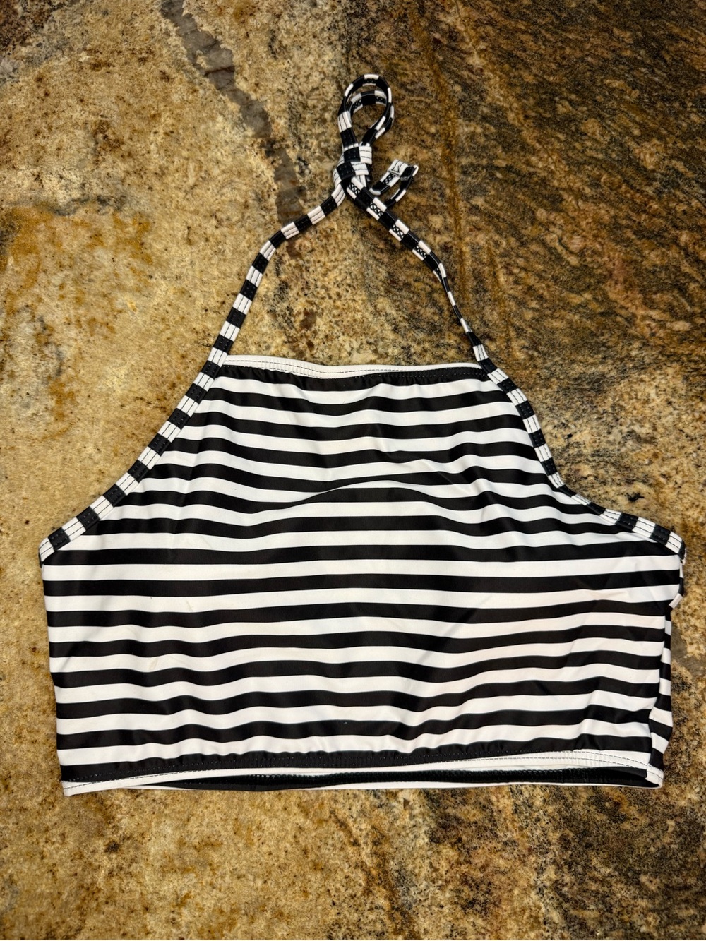 NWOT Striped High-Neck Bikini Top - Black & White with Padding